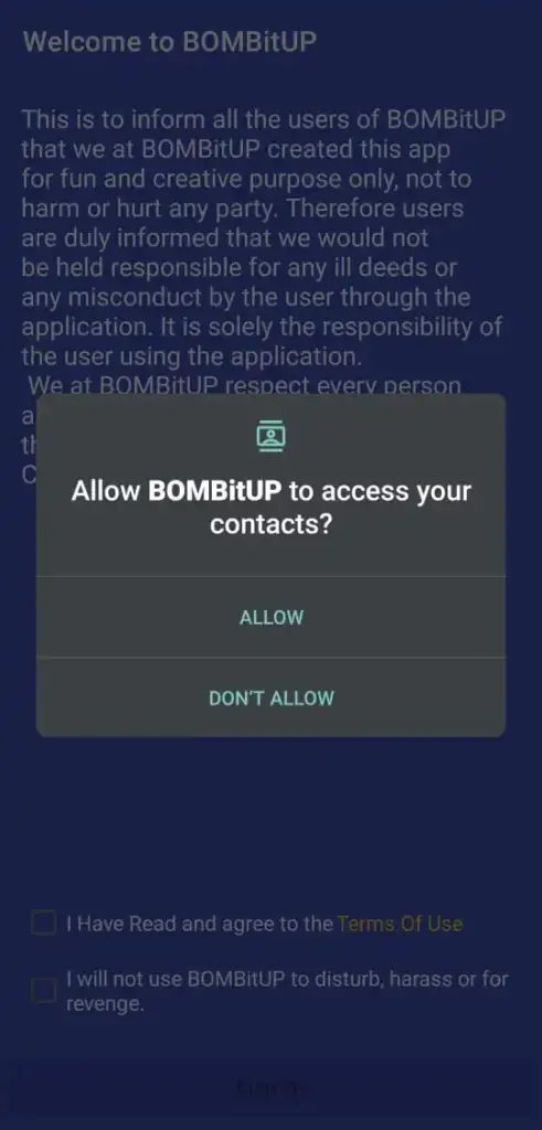 Permissions required to use app.