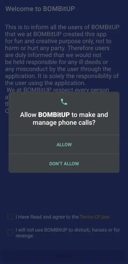 Permissions required to use app.