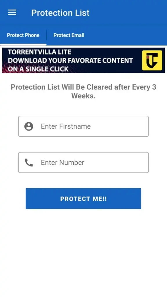 Bombitup Protection List: Keep Your Inbox Clean 3 Protect Phone number screenshot